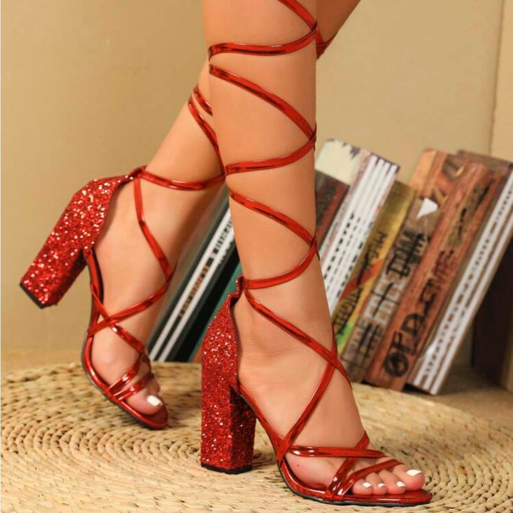 Red Sparkly Tie Heels